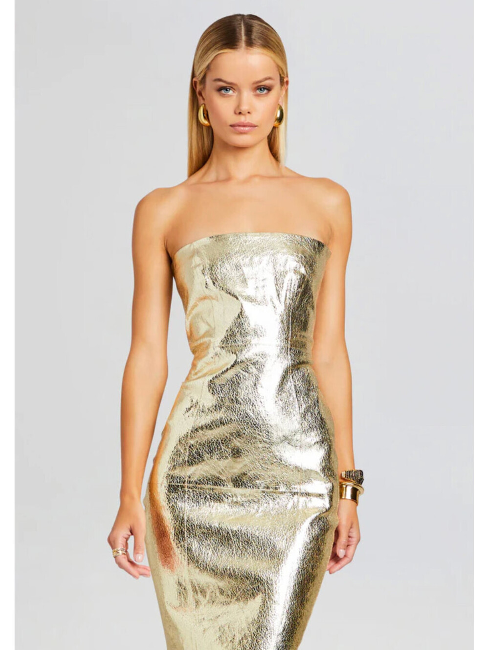 NWT $1,400 Retrofete Lavonne Gold Metallic Leather Crackle Dress Medium Runway - Picture 8 of 11